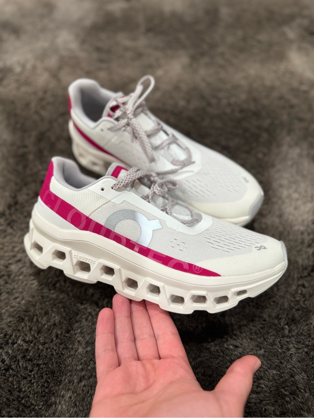 On cloud cloud monster White and Pink Women’s Running Sneakers